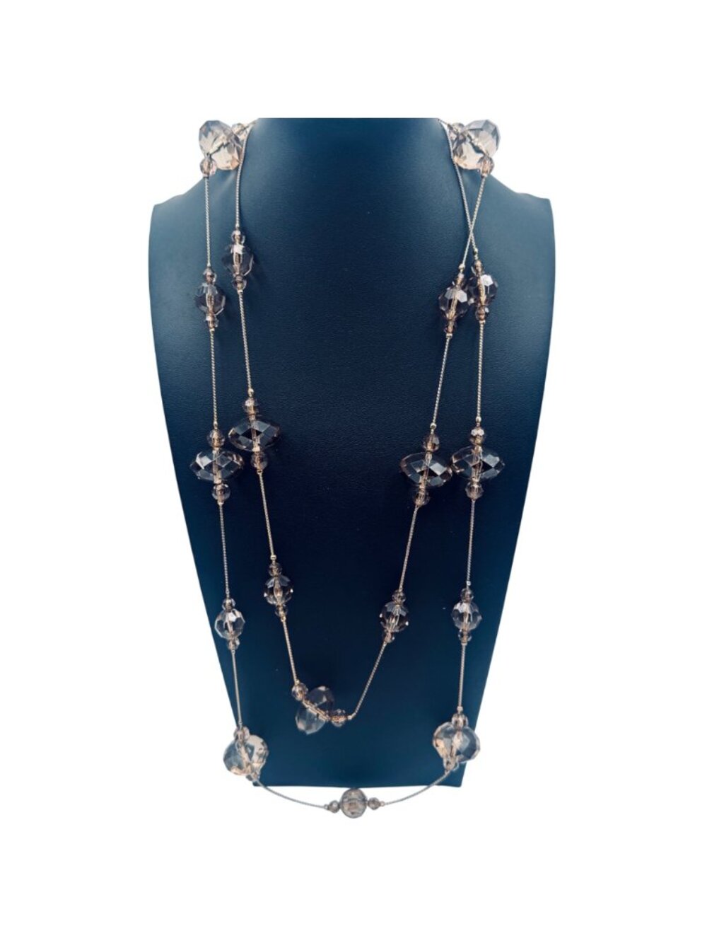 Vintage Smoky Topaz Glass Bead Station Necklace 54" 14k GP Opera Art Deco Luxury - Picture 2 of 10
